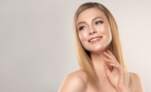 A woman smiling.