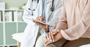 Doctor giving a plastic surgery consultation